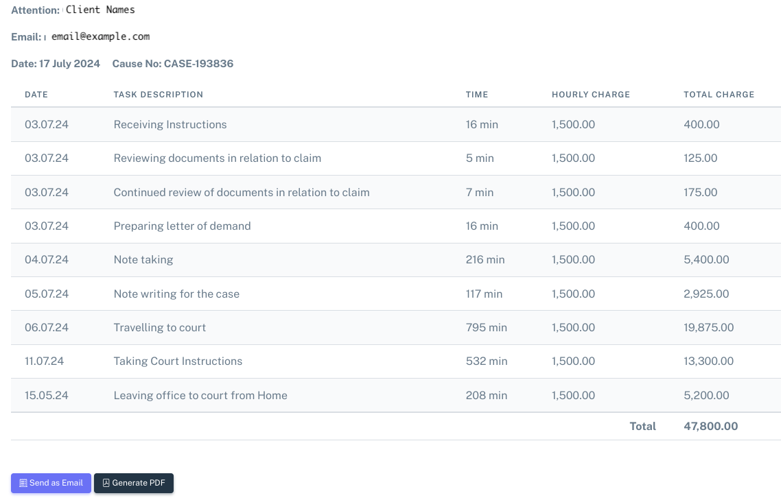 Billing and Fee Notes